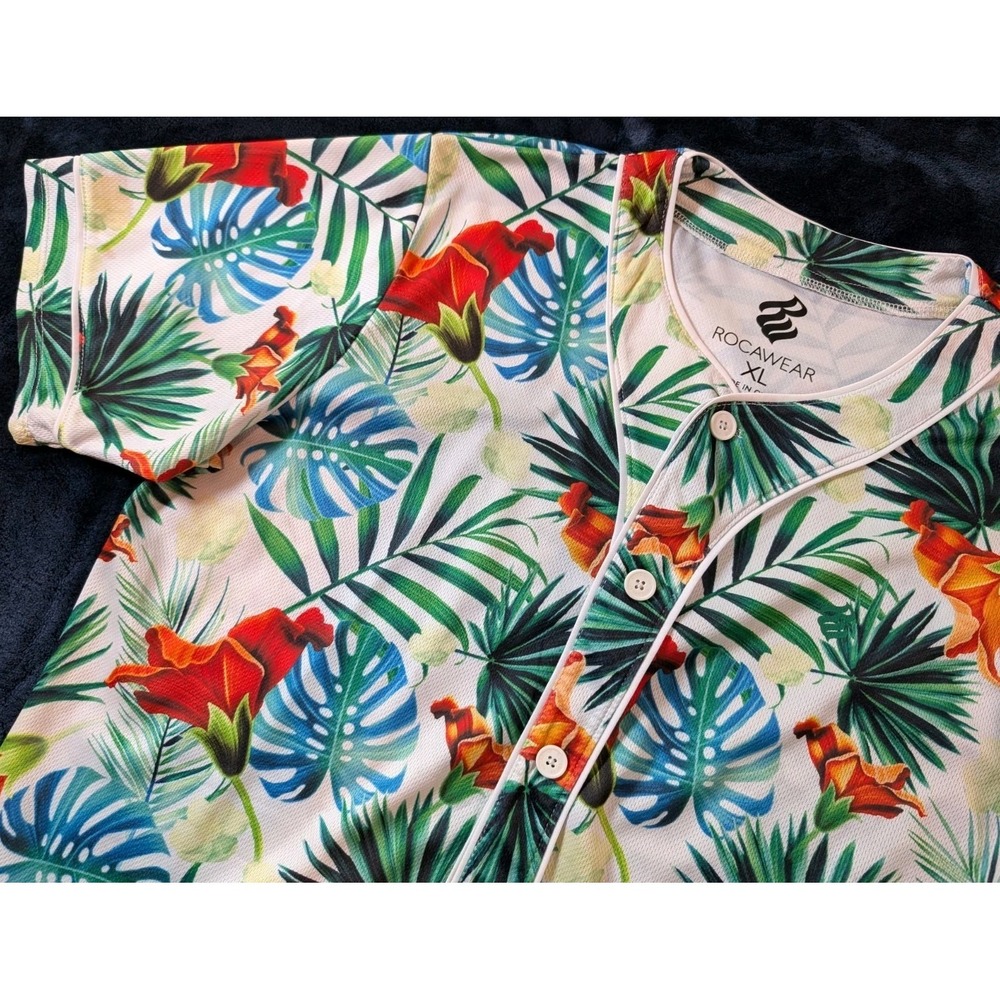 Rocawear Tropical Baseball Jersey Hawaiian All Over Print Casual Beach Men's XL